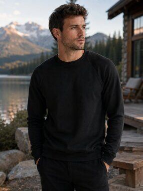 Postmarc Men’s Black Luxe Performance Crewneck Sweatshirt M Minimalist Essential